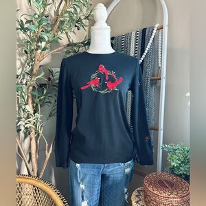 Vintage CB Casual Red Cardinal Embroidered Christmas Top – Size Small